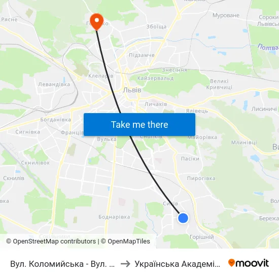 Вул. Коломийська - Вул. Трильовського to Українська Академія Друкарства map