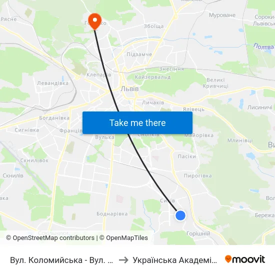 Вул. Коломийська - Вул. Трильовського to Українська Академія Друкарства map