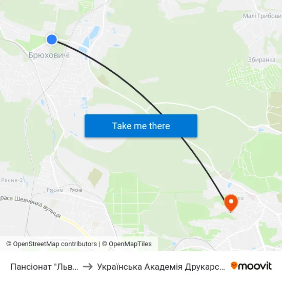 Пансіонат "Львів" to Українська Академія Друкарства map