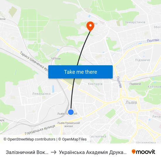 Залізничний Вокзал to Українська Академія Друкарства map