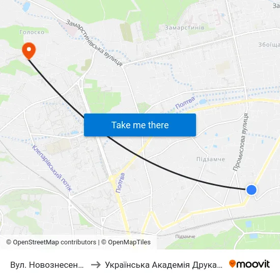 Вул. Новознесенська to Українська Академія Друкарства map