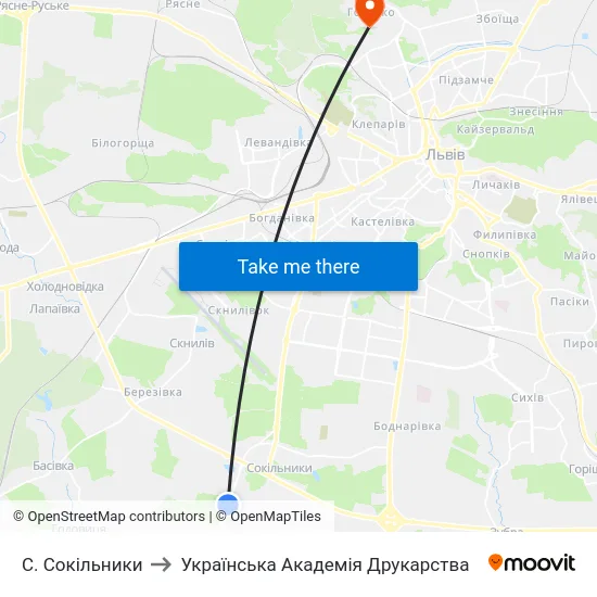 С. Сокільники to Українська Академія Друкарства map