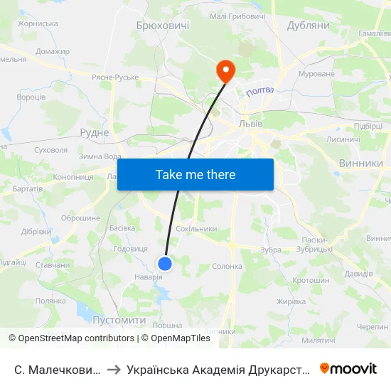 С. Малечковичі to Українська Академія Друкарства map