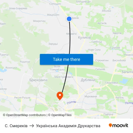 С. Смереків to Українська Академія Друкарства map