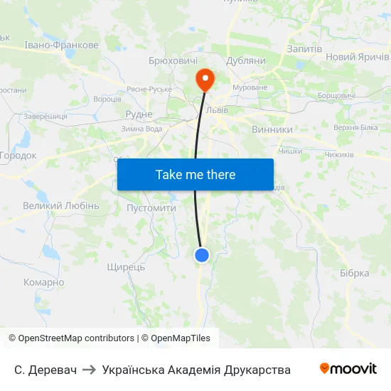 С. Деревач to Українська Академія Друкарства map