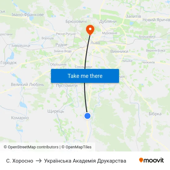 С. Хоросно to Українська Академія Друкарства map