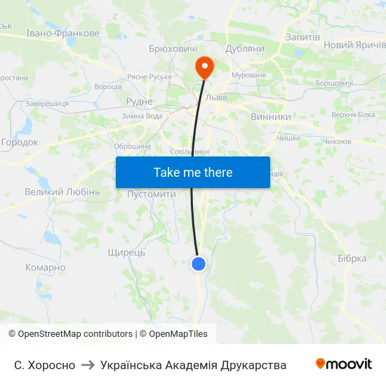 С. Хоросно to Українська Академія Друкарства map