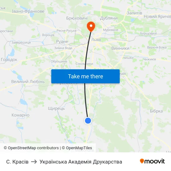 С. Красів to Українська Академія Друкарства map