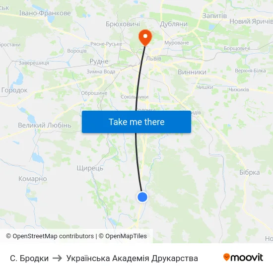 С. Бродки to Українська Академія Друкарства map