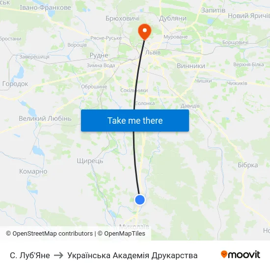 С. Луб'Яне to Українська Академія Друкарства map