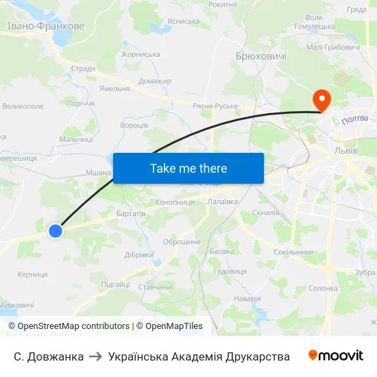 С. Довжанка to Українська Академія Друкарства map