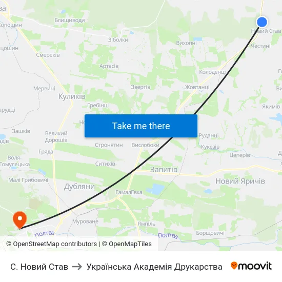 С. Новий Став to Українська Академія Друкарства map
