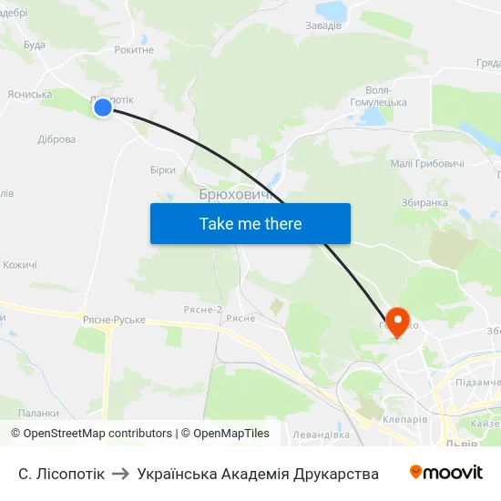 С. Лісопотік to Українська Академія Друкарства map