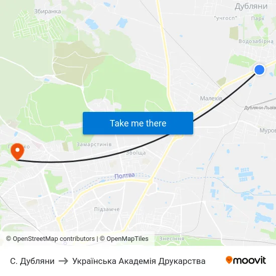 С. Дубляни to Українська Академія Друкарства map