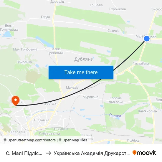 С. Малі Підліски to Українська Академія Друкарства map