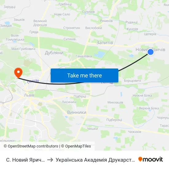 С. Новий Яричів to Українська Академія Друкарства map