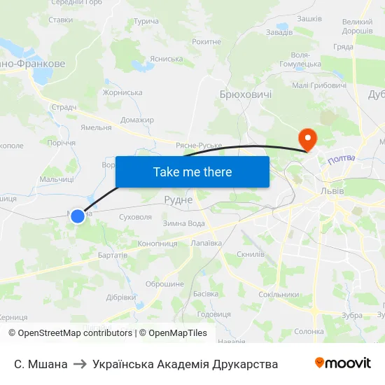 С. Мшана to Українська Академія Друкарства map