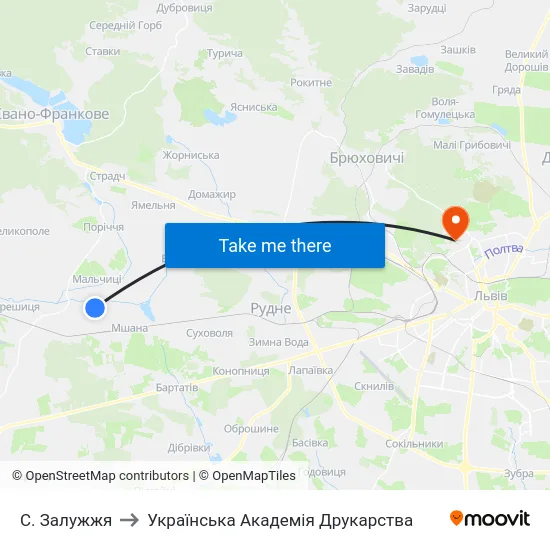 С. Залужжя to Українська Академія Друкарства map