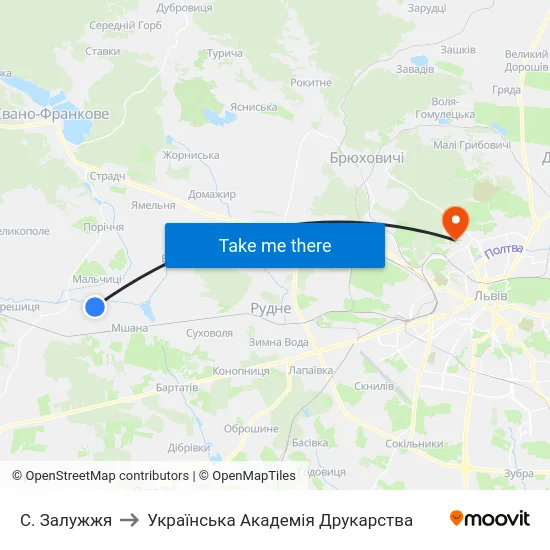 С. Залужжя to Українська Академія Друкарства map