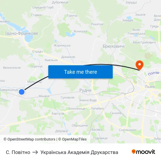 С. Повітно to Українська Академія Друкарства map