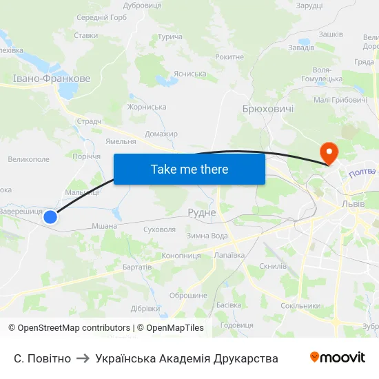 С. Повітно to Українська Академія Друкарства map