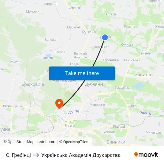 С. Гребінці to Українська Академія Друкарства map