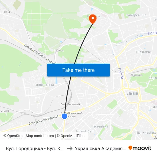 Вул. Городоцька - Вул. Кульпарківська to Українська Академія Друкарства map