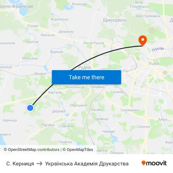 С. Керниця to Українська Академія Друкарства map