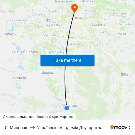 С. Миколаїв to Українська Академія Друкарства map