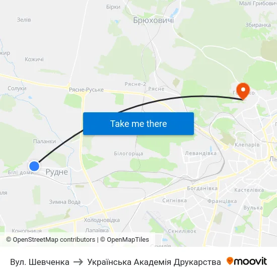 Вул. Шевченка to Українська Академія Друкарства map