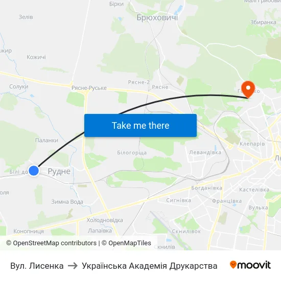 Вул. Лисенка to Українська Академія Друкарства map