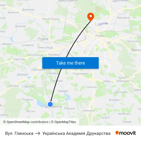 Вул. Глинська to Українська Академія Друкарства map