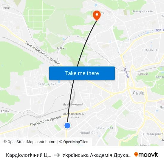 Кардіологічний Центр to Українська Академія Друкарства map