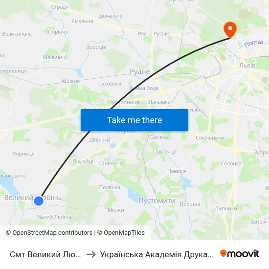 Смт Великий Любінь to Українська Академія Друкарства map
