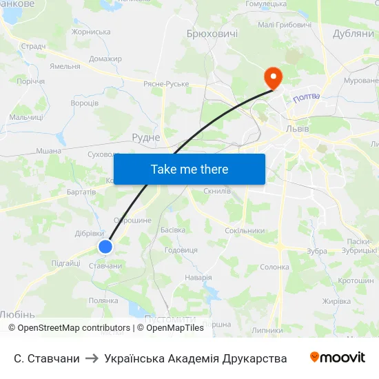 С. Ставчани to Українська Академія Друкарства map