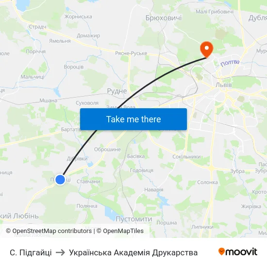 С. Підгайці to Українська Академія Друкарства map