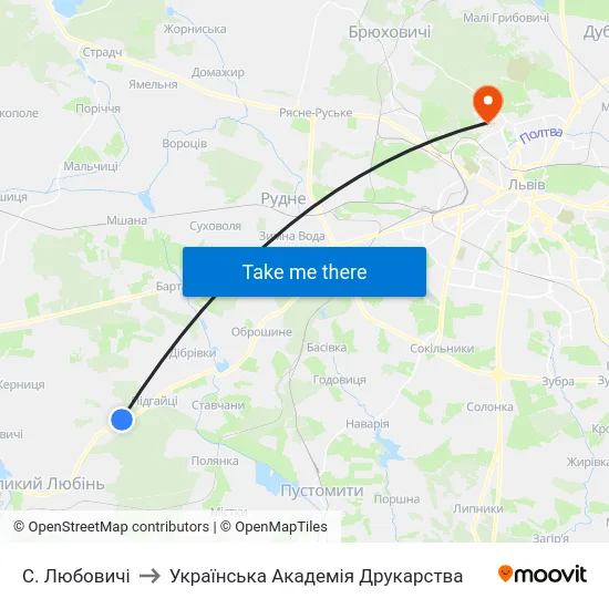 С. Любовичі to Українська Академія Друкарства map
