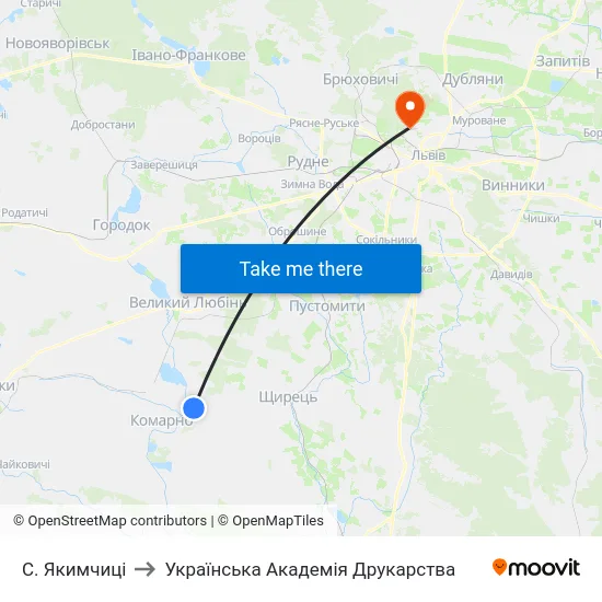С. Якимчиці to Українська Академія Друкарства map