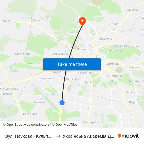 Вул. Наукова - Кульпарківська to Українська Академія Друкарства map