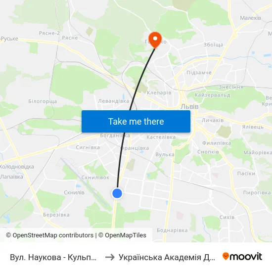 Вул. Наукова - Кульпарківська to Українська Академія Друкарства map