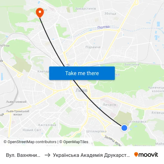 Вул. Вахнянина to Українська Академія Друкарства map