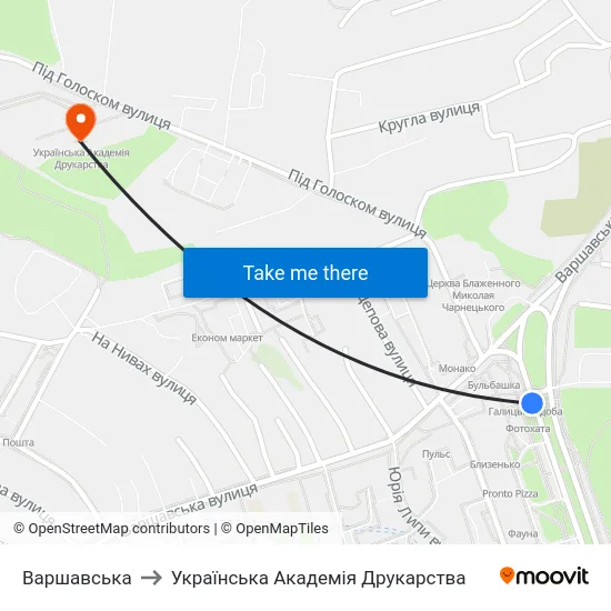 Варшавська to Українська Академія Друкарства map