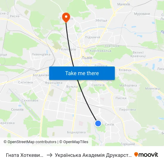 Гната Хоткевича to Українська Академія Друкарства map