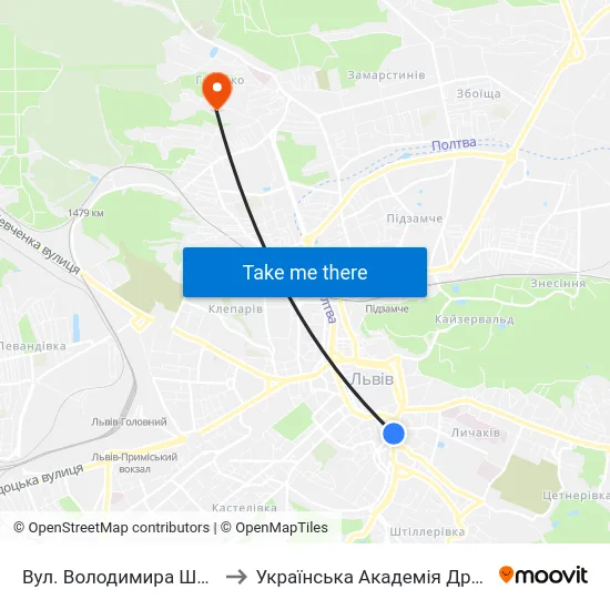 Вул. Володимира Шухевича to Українська Академія Друкарства map