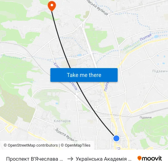 Проспект В’Ячеслава Чорновола to Українська Академія Друкарства map