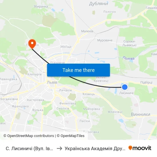 С. Лисиничі (Вул. Івасюка) to Українська Академія Друкарства map