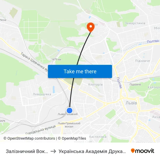 Залізничний Вокзал to Українська Академія Друкарства map