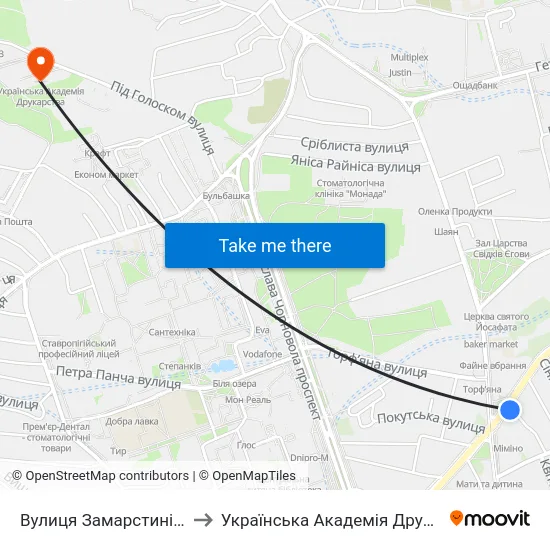 Вулиця Замарстинівська to Українська Академія Друкарства map