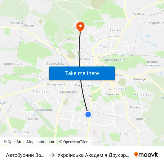 Автобусний Завод to Українська Академія Друкарства map