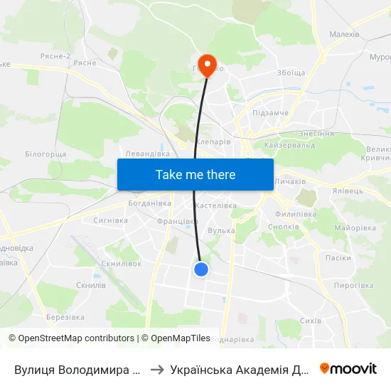 Вулиця Володимира Великого to Українська Академія Друкарства map
